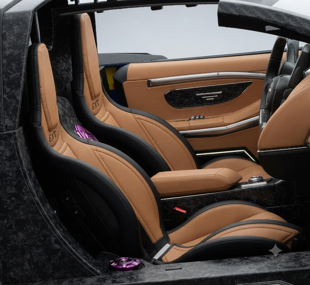 CAT leather and carbon fiber seats