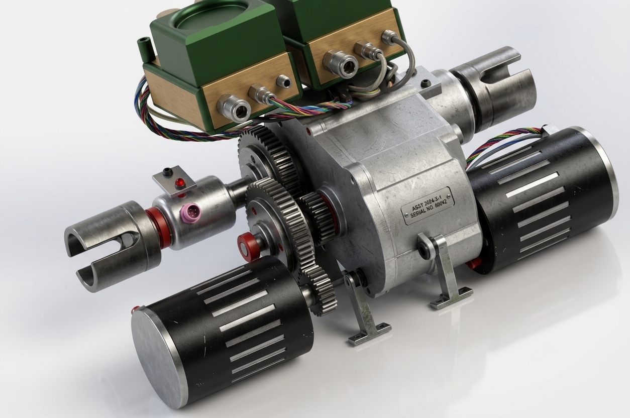 CAT Automotive motor and gearbox assembly on workshop bench
